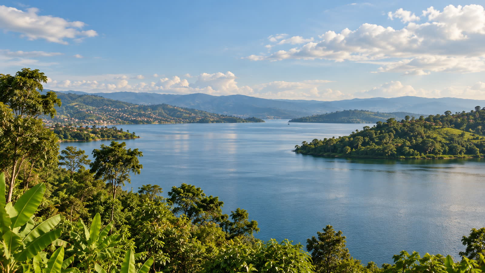 Paysage de lac et de collines, région des Grands Lacs.