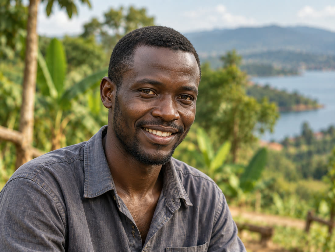 Portrait d’un locuteur souriant en extérieur.